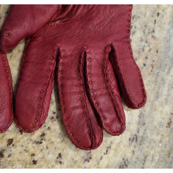 Eddie Bauer Women Size M Red Soft Leather Gloves Wool Angora Lined Top Stitching - Picture 8 of 16